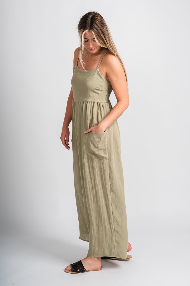 Cami pocket jumpsuit sage green - Trendy jumpsuit - Fashion Rompers & Pantsuits at Lush Fashion Lounge Boutique in Oklahoma City