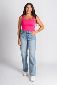 Square neck bodysuit fuchsia Stylish bodysuit - Womens Fashion Bodysuits at Lush Fashion Lounge Boutique in Oklahoma City