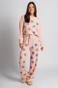 Candy heart pajama top pink - Trendy Valentine's T-Shirts at Lush Fashion Lounge Boutique in Oklahoma City