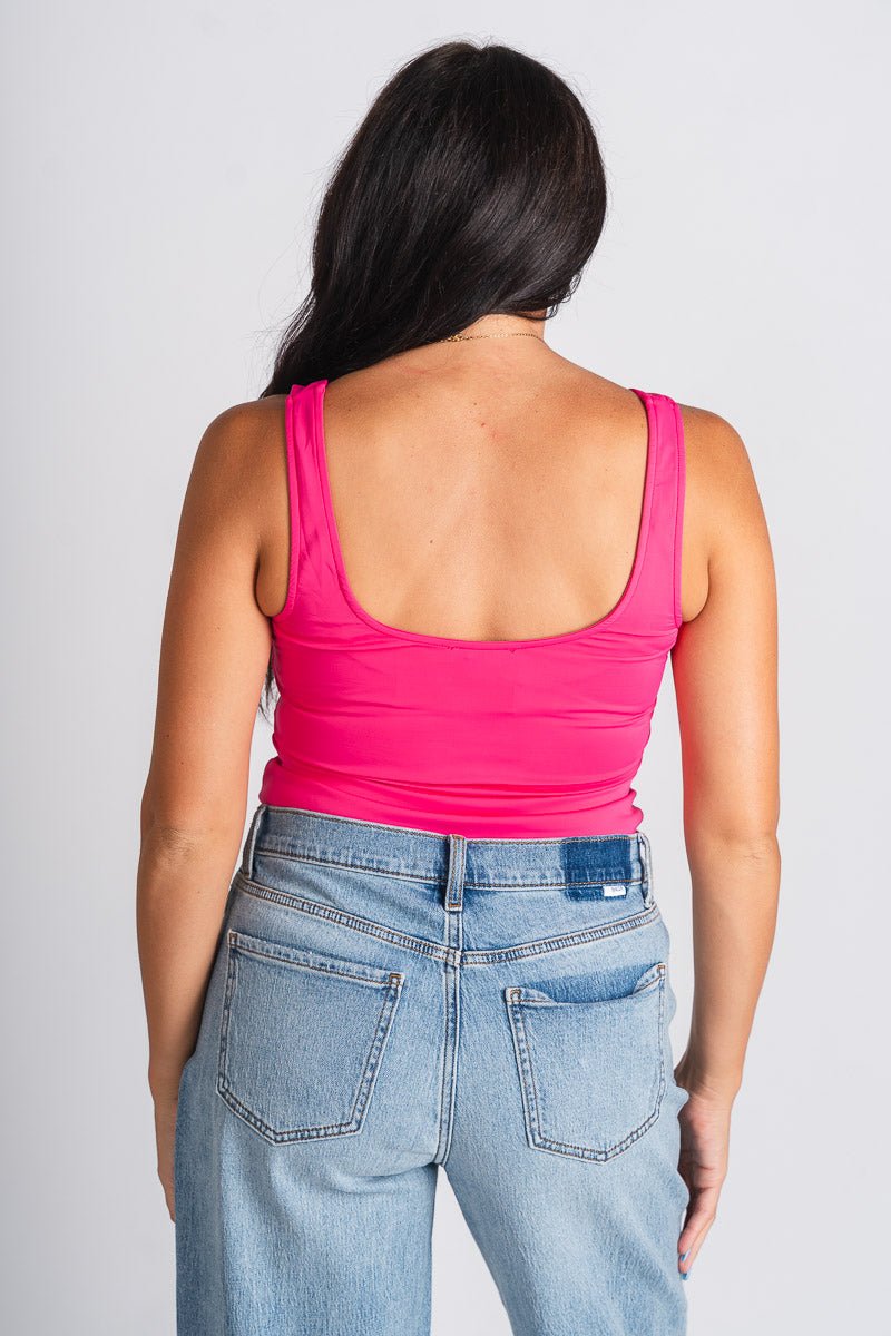 Square neck bodysuit fuchsia