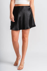 Satin flare mini skirt black | Lush Fashion Lounge: boutique fashion skirts, affordable boutique skirts, cute affordable skirts