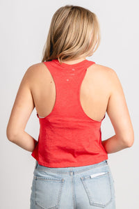 OU OU Oklahoma Sooners bookmania racerback tank top red tank | Lush Fashion Lounge Trendy Oklahoma University Sooners Apparel & Cute Gameday T-Shirts