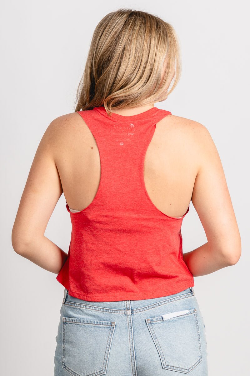 OU OU Oklahoma Sooners bookmania racerback tank top red tank | Lush Fashion Lounge Trendy Oklahoma University Sooners Apparel & Cute Gameday T-Shirts