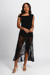 Lace midi skirt black | Lush Fashion Lounge: boutique fashion skirts, affordable boutique skirts, cute affordable skirts