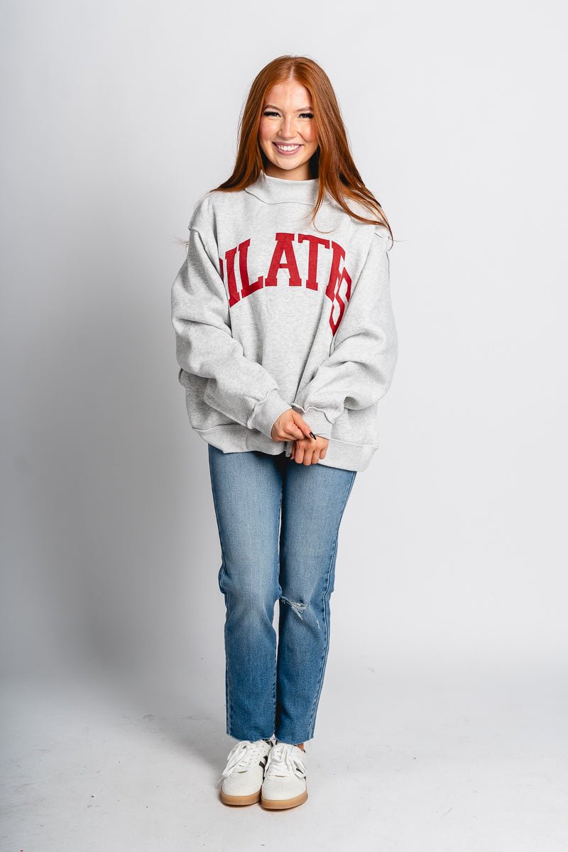 Pilates and Yoga mock neck sweatshirt heather grey