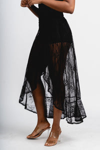 Lace midi skirt black | Lush Fashion Lounge: boutique fashion skirts, affordable boutique skirts, cute affordable skirts