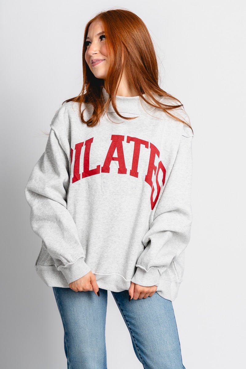 Pilates and Yoga mock neck sweatshirt heather grey