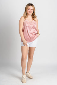 Satin lace trim camisole blush - Affordable Tank Top - Unique Easter Style at Lush Fashion Lounge Boutique in Oklahoma