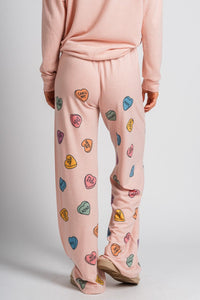 Candy heart pajama pants pink - Cute Valentine's Day Outfits at Lush Fashion Lounge Boutique in Oklahoma City