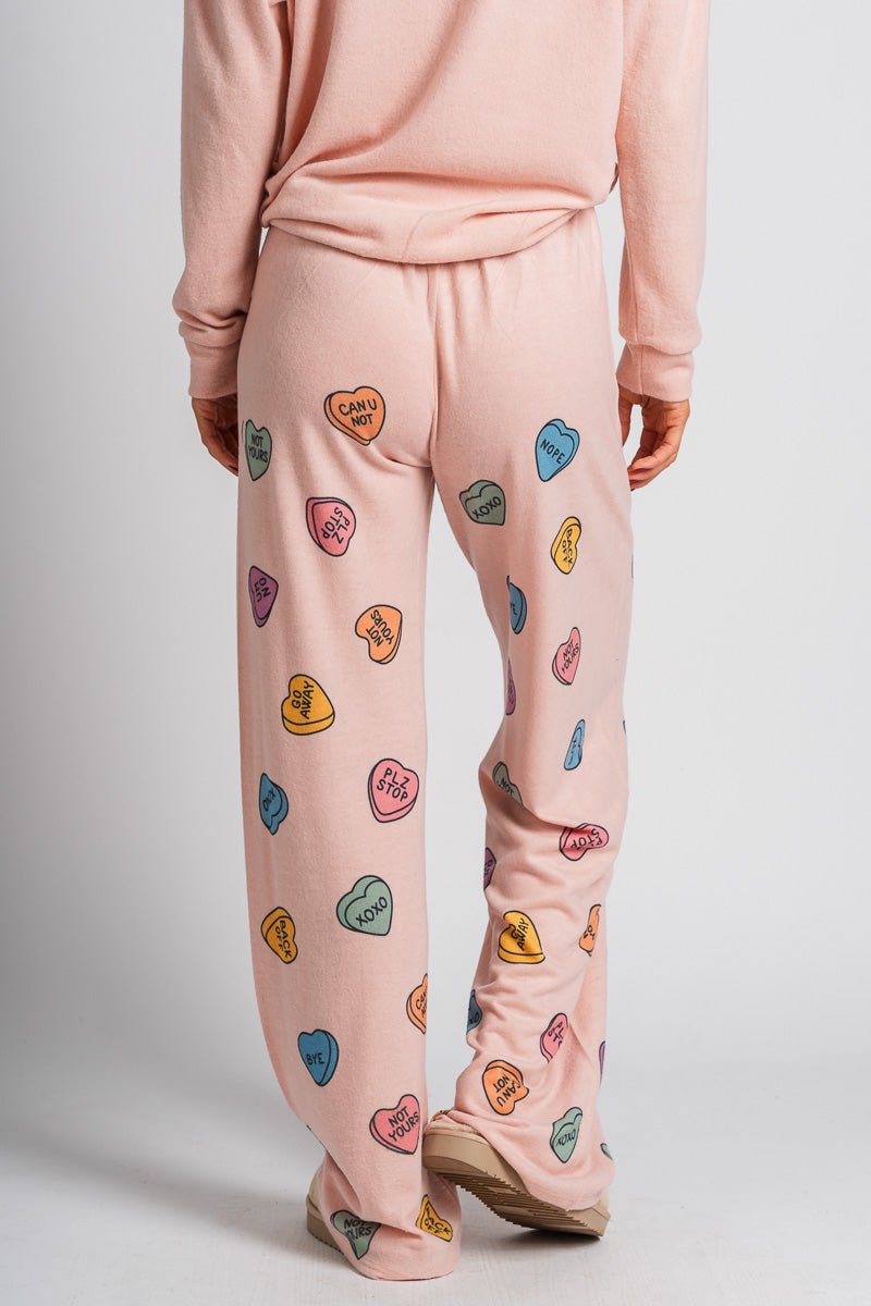 Candy heart pajama pants pink - Cute Valentine's Day Outfits at Lush Fashion Lounge Boutique in Oklahoma City