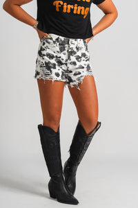 Cow print shorts black/white - Trendy Shorts - Fashion Shorts at Lush Fashion Lounge Boutique in Oklahoma City