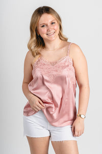 Satin lace trim camisole blush - Trendy Tank Top - Fun Easter Looks at Lush Fashion Lounge Boutique in Oklahoma