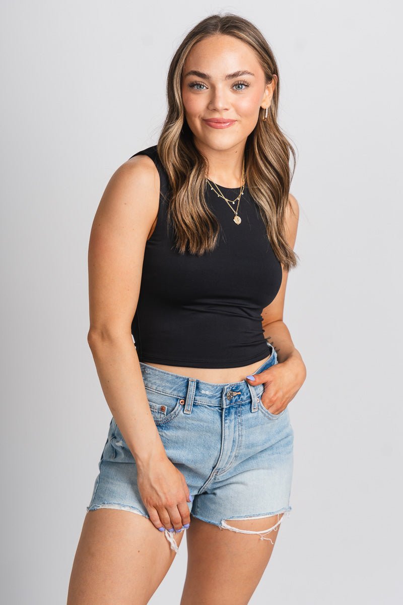 Crop tank top black - Cute Tank Top - Trendy Tank Tops at Lush Fashion Lounge Boutique in Oklahoma City