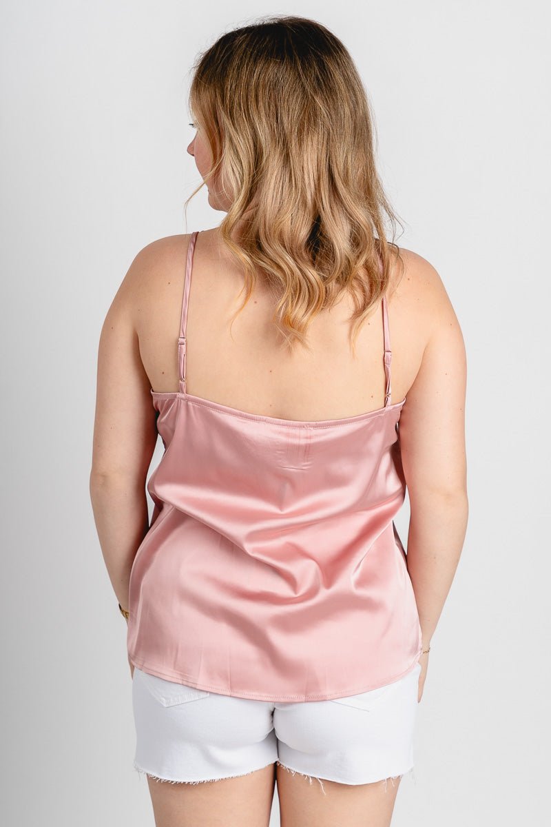 Satin lace trim camisole blush - Stylish Tank Top - Cute Easter Clothing Line at Lush Fashion Lounge Boutique in Oklahoma