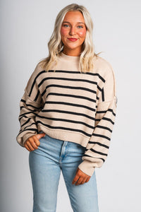 Striped sweater tan/black – Boutique Sweaters | Fashionable Sweaters at Lush Fashion Lounge Boutique in Oklahoma City