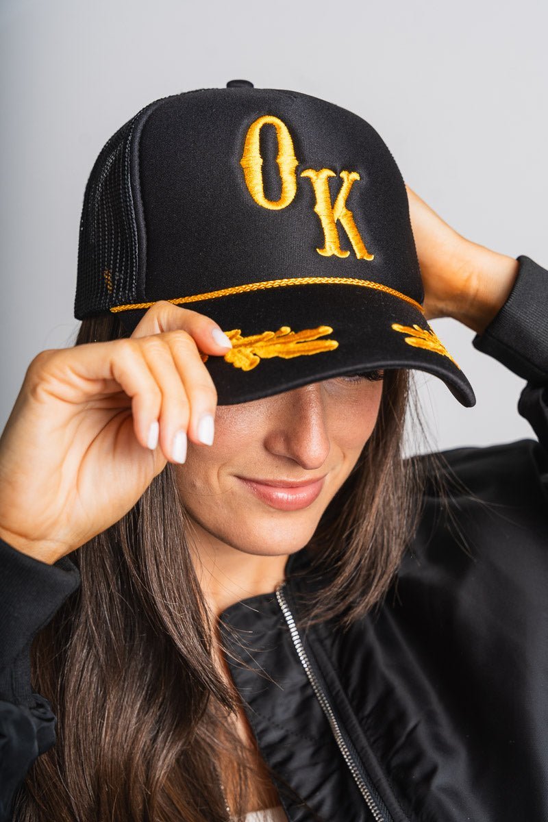 OK western captain trucker hat black - Trendy Hats at Lush Fashion Lounge Boutique in Oklahoma City