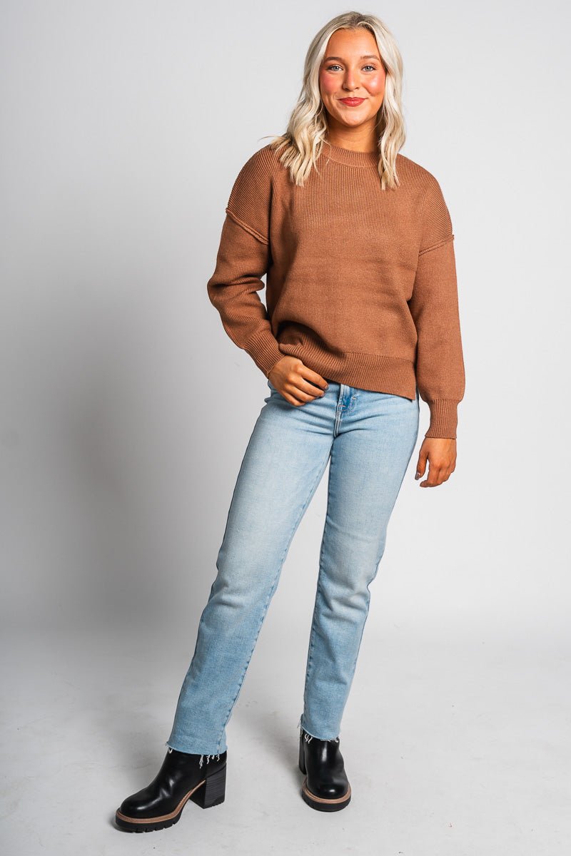 Oversized sweater toffee - Trendy Sweaters | Cute Pullover Sweaters at Lush Fashion Lounge Boutique in Oklahoma City