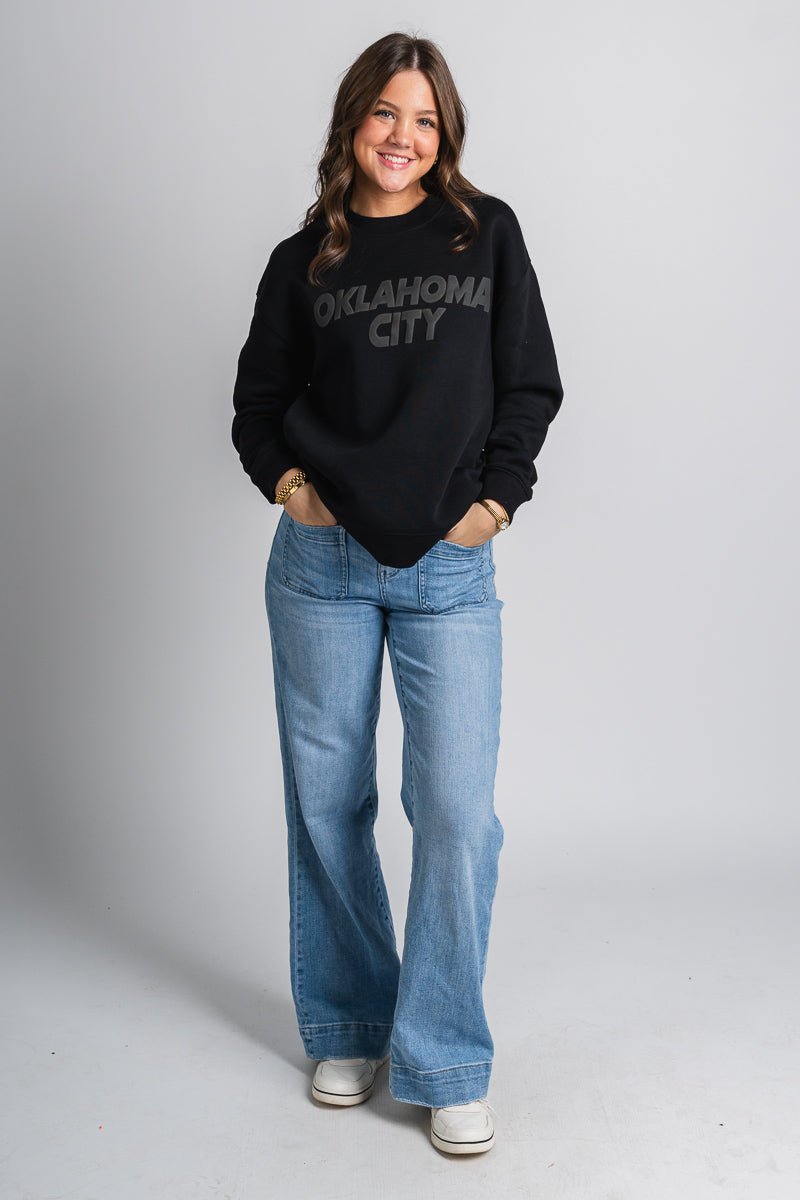 Oklahoma City puff sweatshirt black - Oklahoma City inspired graphic t-shirts at Lush Fashion Lounge Boutique in Oklahoma City