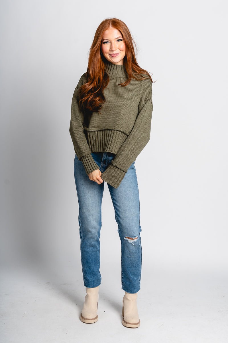Mock neck sweater olive - Trendy Sweaters | Cute Pullover Sweaters at Lush Fashion Lounge Boutique in Oklahoma City