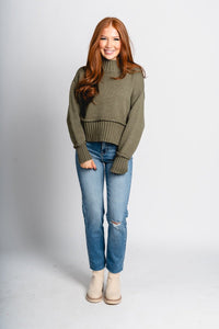 Mock neck sweater olive – Unique Sweaters | Lounging Sweaters and Womens Fashion Sweaters at Lush Fashion Lounge Boutique in Oklahoma City
