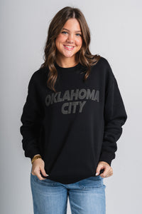 Oklahoma City puff sweatshirt black - Trendy OKC Apparel at Lush Fashion Lounge Boutique in Oklahoma City