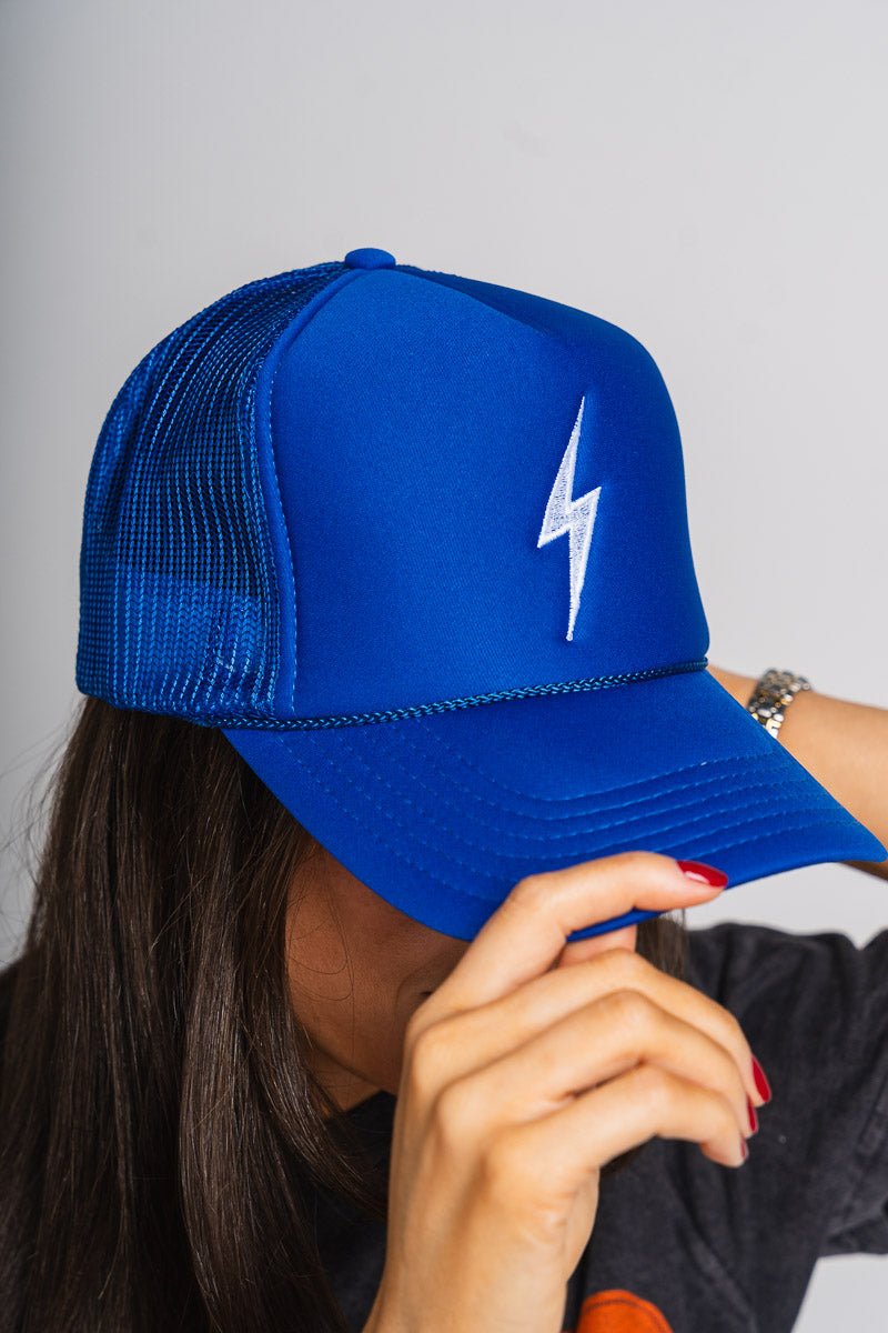 OKC bolt trucker hat royal - Trendy OKC Apparel at Lush Fashion Lounge Boutique in Oklahoma City