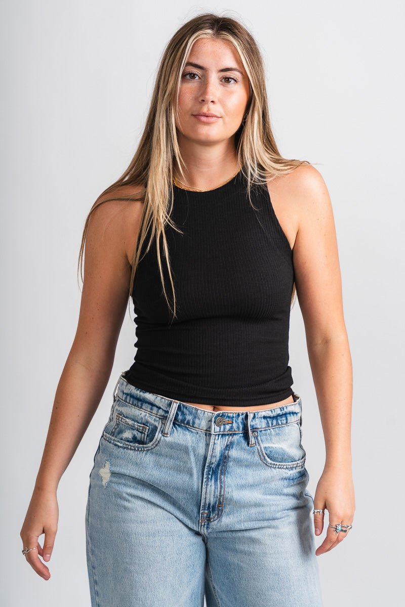 Ribbed tank top black - Cute Tank Top - Trendy Tank Tops at Lush Fashion Lounge Boutique in Oklahoma City