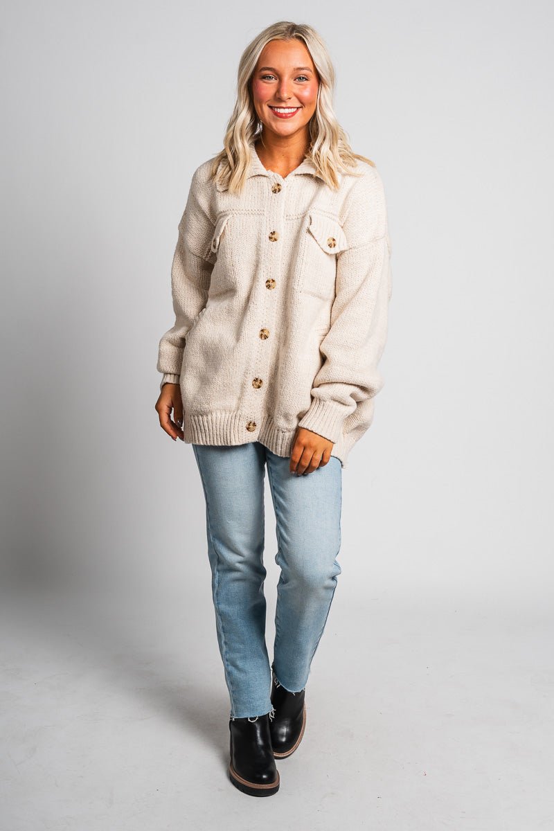 Sweater cardigan cream - Trendy Sweaters | Cute Pullover Sweaters at Lush Fashion Lounge Boutique in Oklahoma City