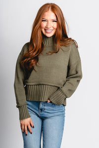 Mock neck sweater olive – Stylish Sweaters | Boutique Sweaters at Lush Fashion Lounge Boutique in Oklahoma City