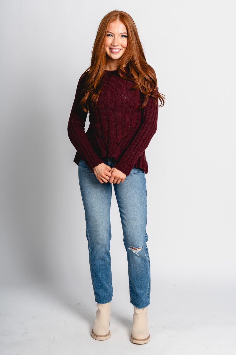 Tie back sweater dark burgundy - Trendy Sweaters | Cute Pullover Sweaters at Lush Fashion Lounge Boutique in Oklahoma City