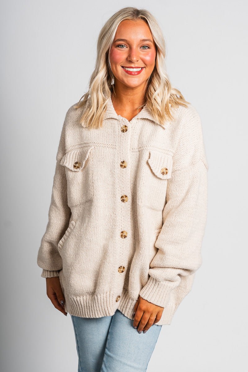 Sweater cardigan cream – Stylish Sweaters | Boutique Sweaters at Lush Fashion Lounge Boutique in Oklahoma City