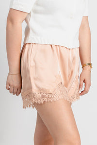 Lace trim satin shorts light orange - Stylish shorts - Cute Easter Outfits at Lush Fashion Lounge Boutique in Oklahoma