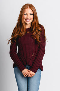 Tie back sweater dark burgundy – Stylish Sweaters | Boutique Sweaters at Lush Fashion Lounge Boutique in Oklahoma City