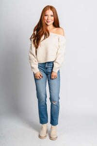 Asymmetrical sweater cream - Trendy Sweaters | Cute Pullover Sweaters at Lush Fashion Lounge Boutique in Oklahoma City