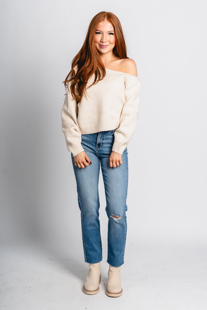 Asymmetrical sweater cream - Trendy Sweaters | Cute Pullover Sweaters at Lush Fashion Lounge Boutique in Oklahoma City