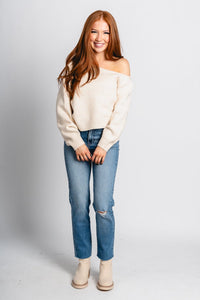 Asymmetrical sweater cream – Unique Sweaters | Lounging Sweaters and Womens Fashion Sweaters at Lush Fashion Lounge Boutique in Oklahoma City