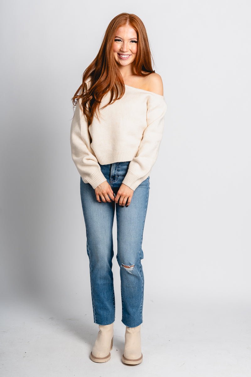 Asymmetrical sweater cream – Unique Sweaters | Lounging Sweaters and Womens Fashion Sweaters at Lush Fashion Lounge Boutique in Oklahoma City