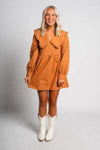 Puff sleeve dress copper Stylish dress - Womens Fashion Dresses at Lush Fashion Lounge Boutique in Oklahoma City