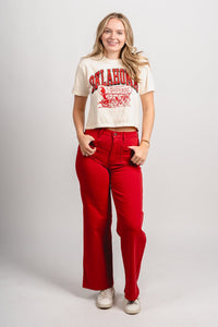 OU OU Oklahoma Schooner crop tee natural T-shirt | Lush Fashion Lounge Trendy Oklahoma University Sooners Apparel & Cute Gameday T-Shirts