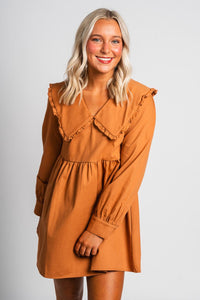 Puff sleeve dress copper - Cute dress - Trendy Dresses at Lush Fashion Lounge Boutique in Oklahoma City