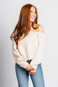 Asymmetrical sweater cream – Stylish Sweaters | Boutique Sweaters at Lush Fashion Lounge Boutique in Oklahoma City