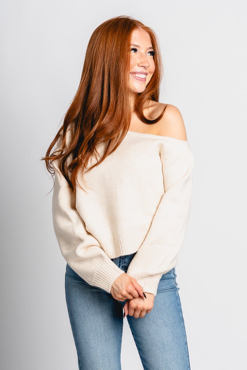 Asymmetrical sweater cream – Stylish Sweaters | Boutique Sweaters at Lush Fashion Lounge Boutique in Oklahoma City