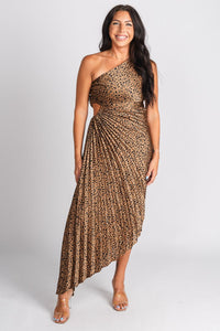 Pleated one shoulder maxi dress brown/black - Cute dress - Trendy Dresses at Lush Fashion Lounge Boutique in Oklahoma City