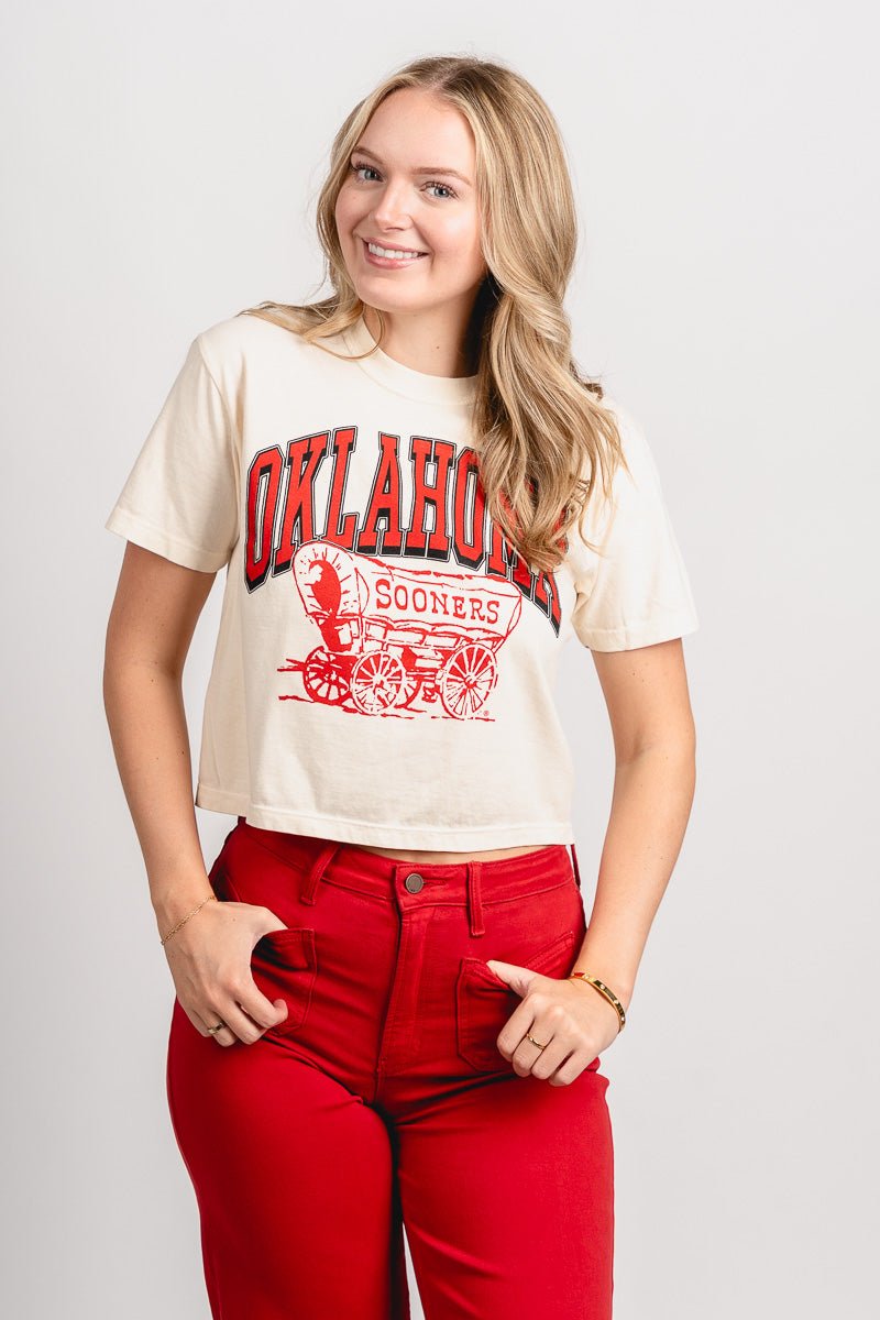 OU OU Oklahoma Schooner crop tee natural T-shirt | Lush Fashion Lounge Trendy Oklahoma University Sooners Apparel & Cute Gameday T-Shirts