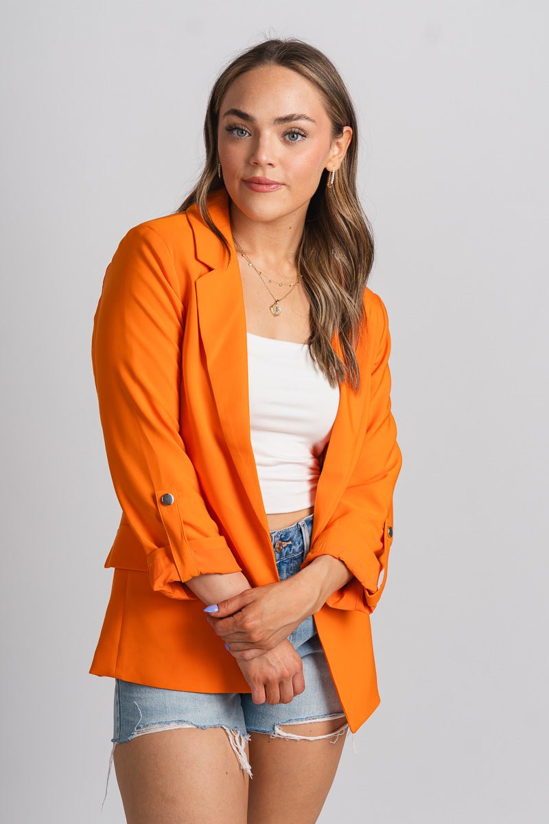 Cuff sleeve blazer mandarin - Trendy OKC Apparel at Lush Fashion Lounge Boutique in Oklahoma City