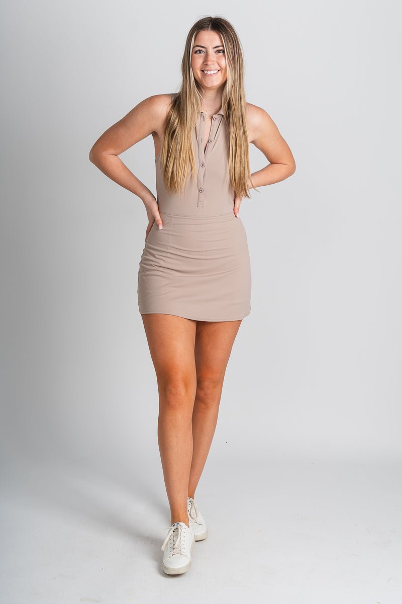 Tennis dress taupe - Stylish Dress - Trendy Lounge Sets at Lush Fashion Lounge Boutique in Oklahoma City