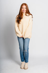 Mock neck oversized sweater cream - Trendy Sweaters | Cute Pullover Sweaters at Lush Fashion Lounge Boutique in Oklahoma City