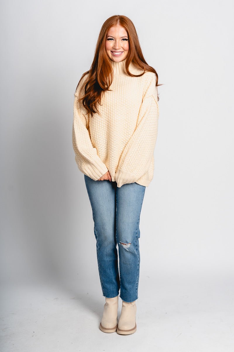 Mock neck oversized sweater cream - Trendy Sweaters | Cute Pullover Sweaters at Lush Fashion Lounge Boutique in Oklahoma City