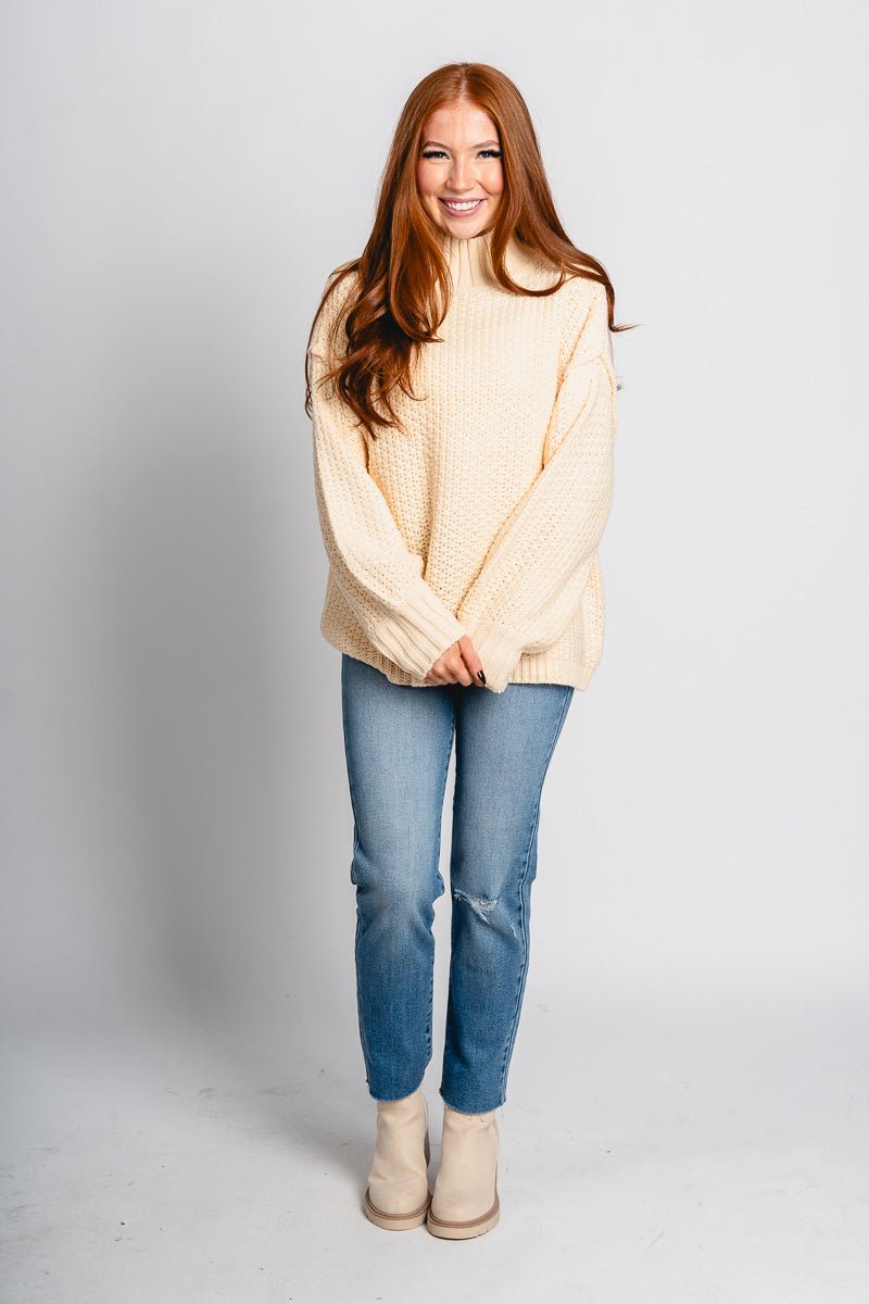 Mock neck oversized sweater cream – Unique Sweaters | Lounging Sweaters and Womens Fashion Sweaters at Lush Fashion Lounge Boutique in Oklahoma City