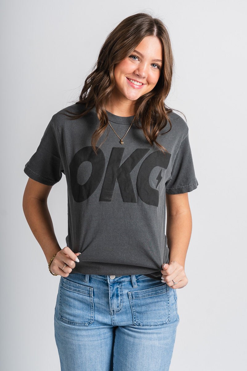 OKC bolt puff t-shirt black - Trendy Oklahoma City Basketball T-Shirts Lush Fashion Lounge Boutique in Oklahoma City